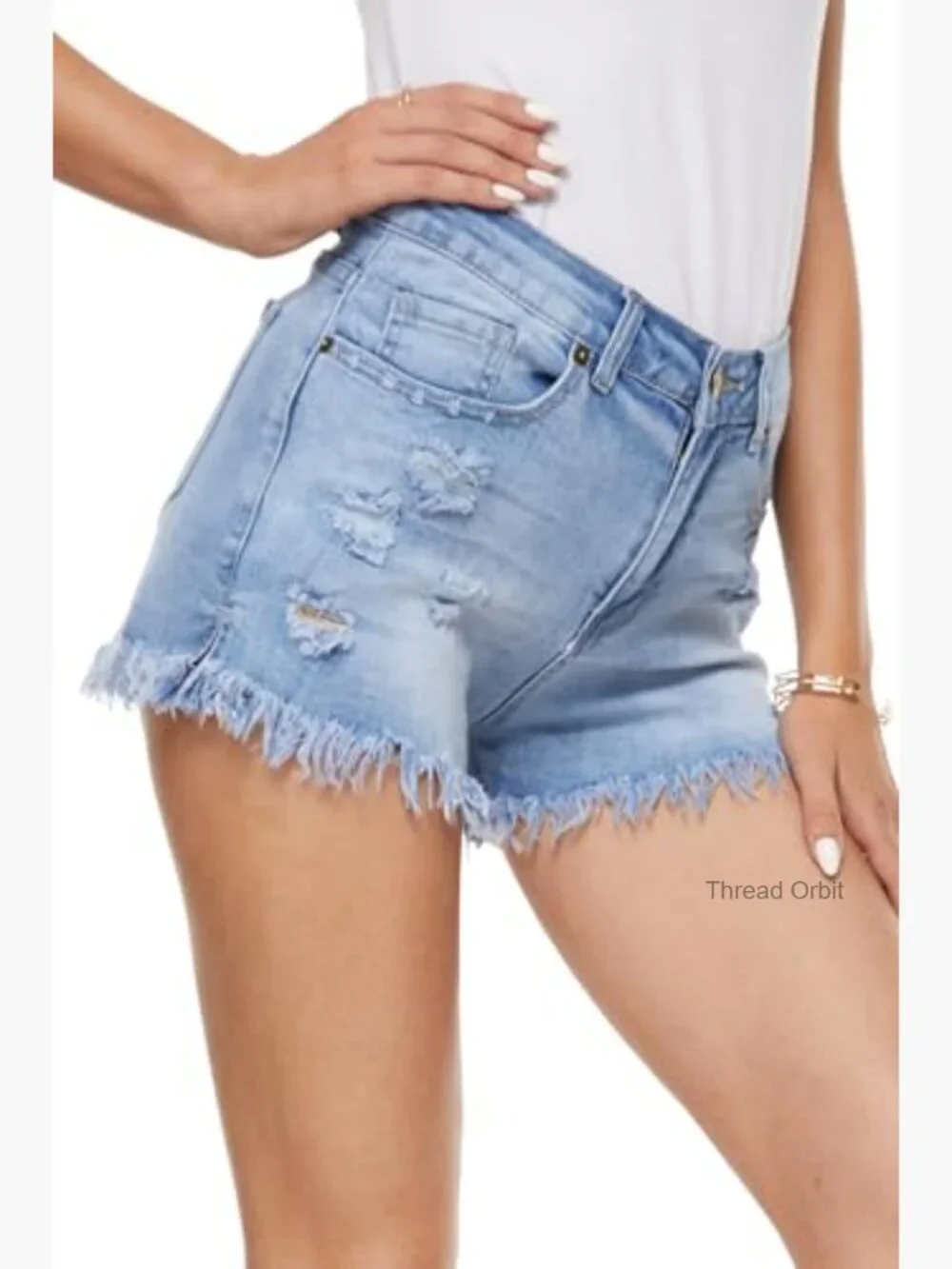 Elastic High Rise Denim Shorts Drawstring Tassel Zip Stretchy Casual Summer